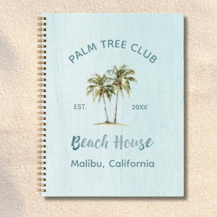 Light Blue Wood Coconut Palm Beach House Guestbook Notebook