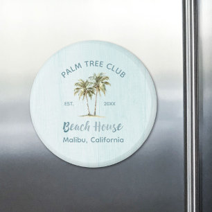 Light Blue Wood Coconut Palm Trees Beach House Magnet