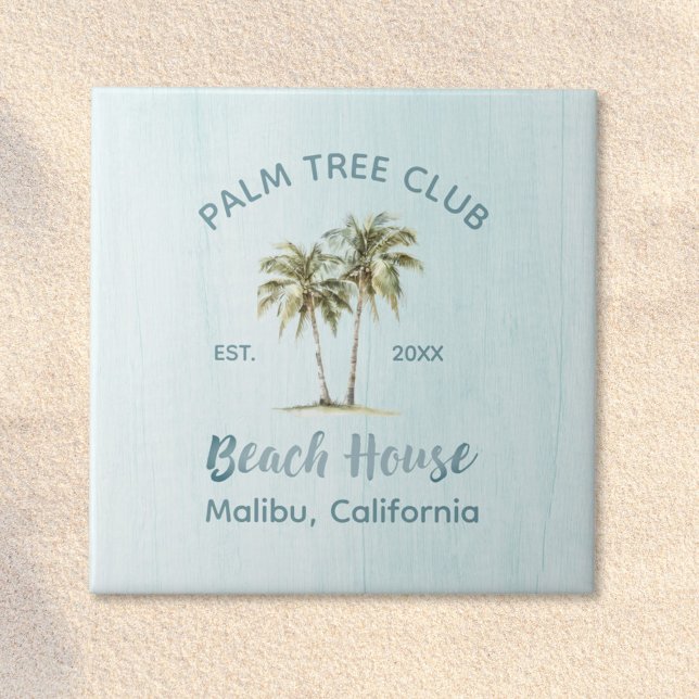 Light Blue Wood Palm Trees Modern Beach House Ceramic Tile (In situ)