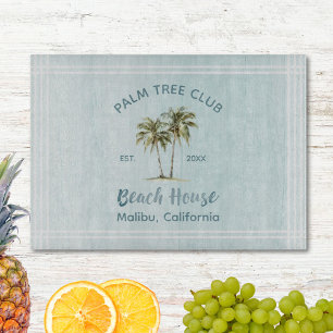 Light Blue Wood Palm Trees Modern Beach House Cutting Board
