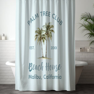 Light Blue Wood Palm Trees Modern Beach House Shower Curtain