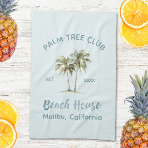 Light Blue Wood Palm Trees Modern Beach House Tea Towel