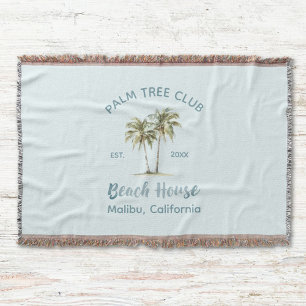 Light Blue Wood Palm Trees Modern Beach House Throw Blanket
