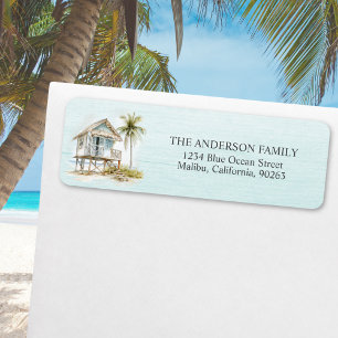 Light Blue Wood Rustic Beach House Return Address Label