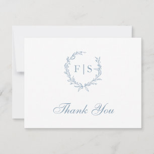 Light Blue Wreath Monogram Thank You Card