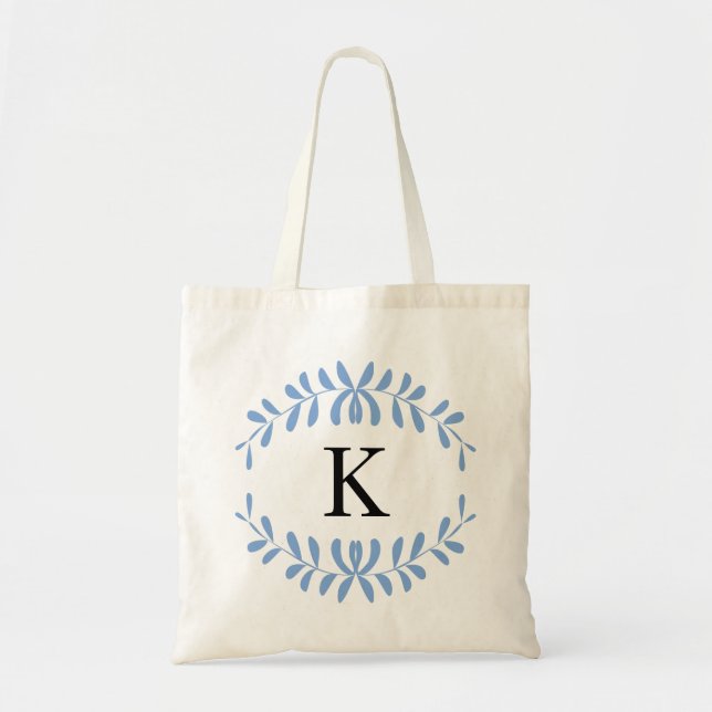 Light Blue Wreath Personalised Monogram Tote Bag (Front)