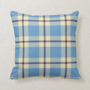 Light blue, yellow and brown tartan cushion