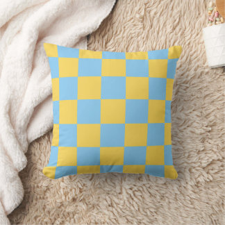 Light Blue Yellow Checkerboard Pillow