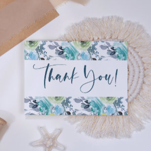 Light Blue Yellow Green Floral Elegant Thank You Card