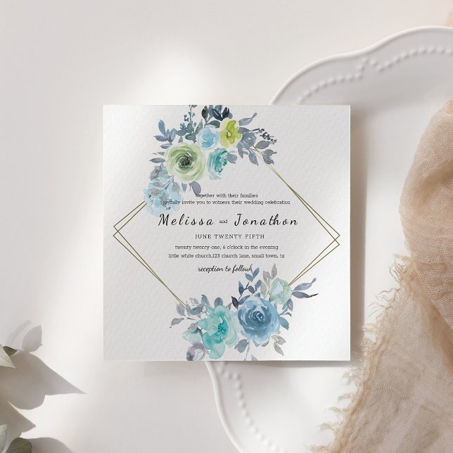 Light Blue Yellow Green Floral Wedding Invitation (Creator Uploaded)