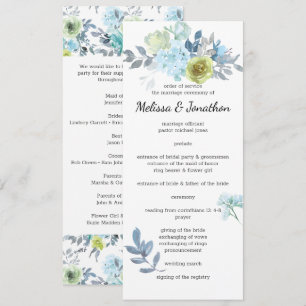 Light Blue Yellow Green Floral Wedding Program