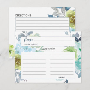Light Blue Yellow Green Floral Wedding Recipe Card