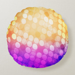 Light Blue, Yellow pattern with spheres. Blurred b Round Cushion