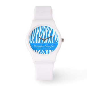 Light Blue Zebra Print with custom text Watch