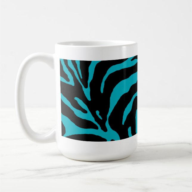 Light Blue Zebra Stripe Animal Print Coffee Mug (Left)