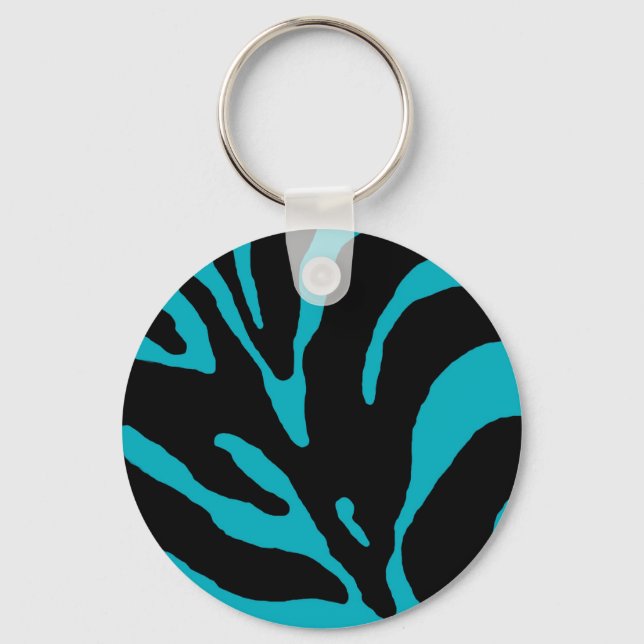 Light Blue Zebra Stripe Animal Print Key Ring (Front)