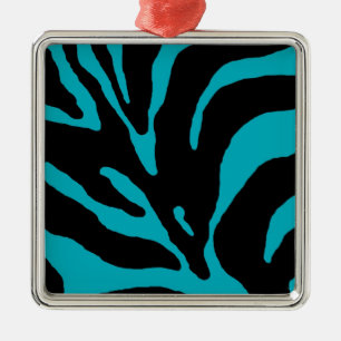 Light Blue Zebra Stripe Animal Print Metal Tree Decoration