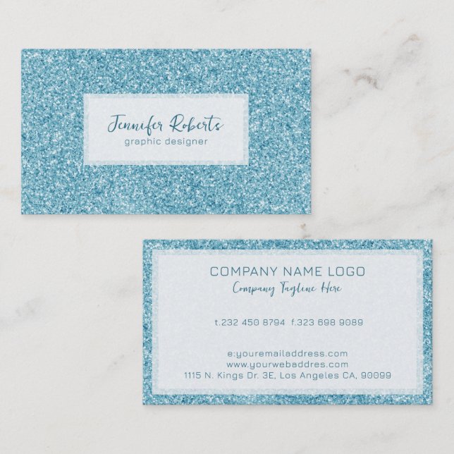 Light bluen glam glitter texture with sparkles business card (Front/Back)