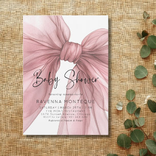 Light Blush Bow Clean Personalised Baby Shower  Invitation