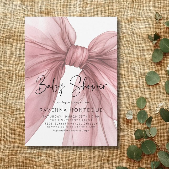 Light Blush Bow Clean Personalised Baby Shower  Invitation (Creator Uploaded)