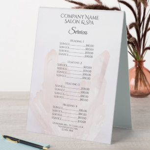 Light Blush Pink Crystals Spa Salon Services Menu