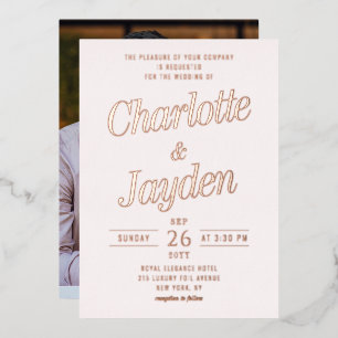 Light Blush Pink Elegant Foil Script Photo Wedding