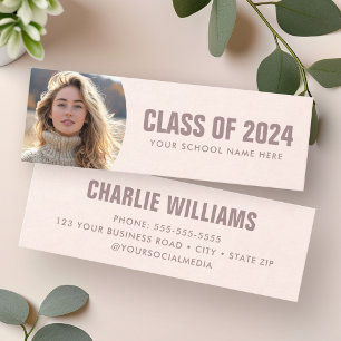 Light blush pink graduate student photo name mini business card