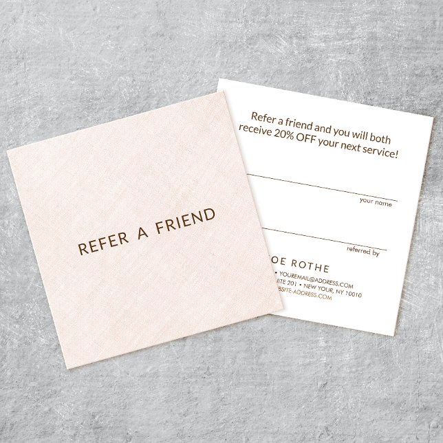 Light Blush Pink Linen Salon Customer Referral Card (Creator Uploaded)
