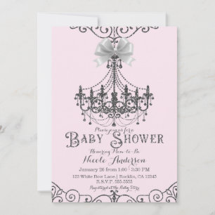 Light Blush Pink & Silver White Bow Baby Shower Invitation