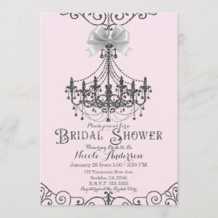 Light Blush Pink & Silver White Bow Bridal Shower Invitation