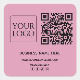 Light Blush QR Code Business Logo Website Square Sticker