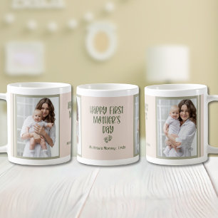 Light Boho Green Pink First Mother's Day Photo  Coffee Mug