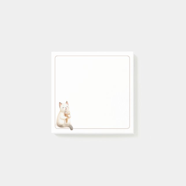 Light Border Beige Cute Cat with Ice Cream Cone Post-it Notes (Front)