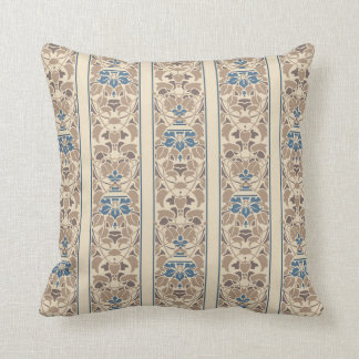 Light brown and cream with blue flowers stripe cushion