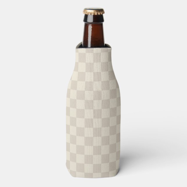 Light Brown and Off White Chequerboard Bottle Cooler (Bottle Front)