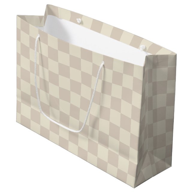 Light Brown and Off White Chequerboard Large Gift Bag (Front Angled)