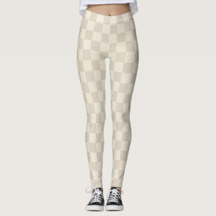 Light Brown and Off White Chequerboard Leggings