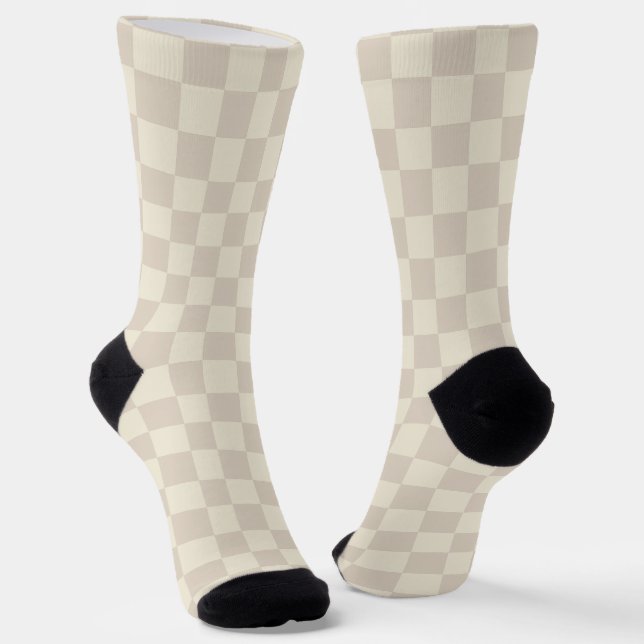 Light Brown and Off White Chequerboard Socks (Angled)