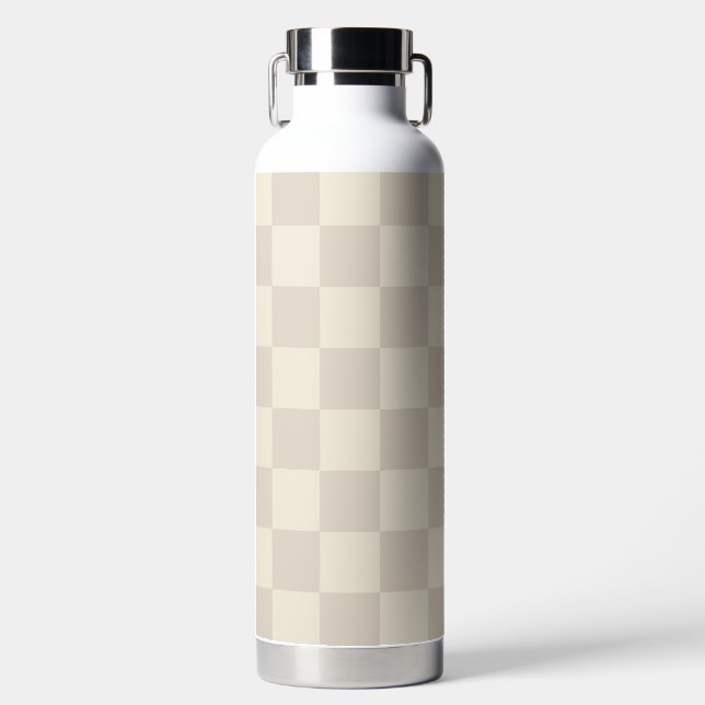 Light Brown and Off White Chequerboard Water Bottle (Front)