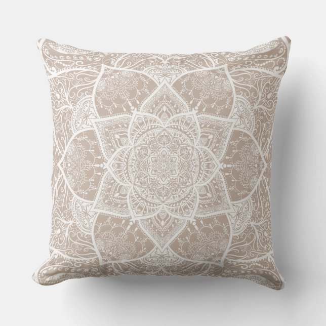 Light Brown and White Mandala - Loergann in Wool Cushion (Front)