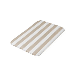 Light Brown and White Stripes Bath Mat