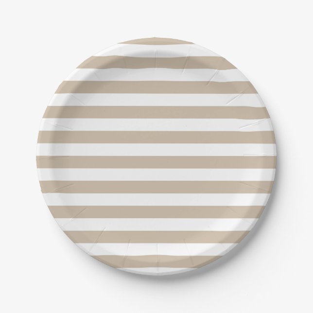 Light Brown and White Stripes Paper Plate (Front)