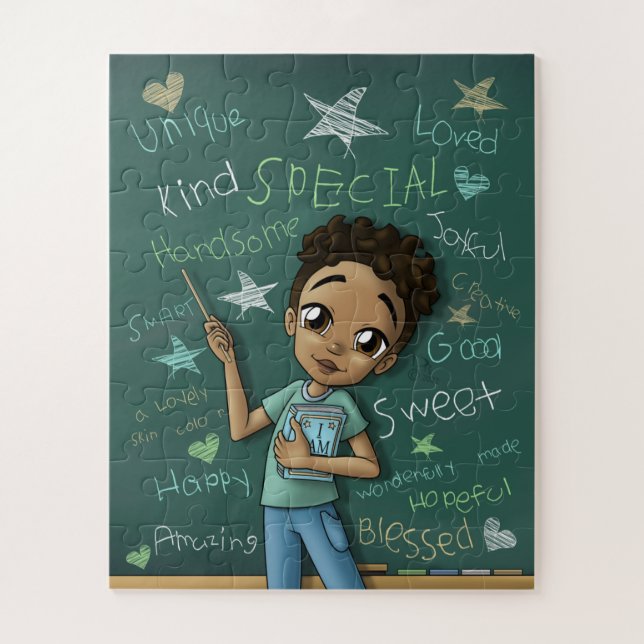 Light Brown Boy and Positive Words Jigsaw Puzzle (Vertical)