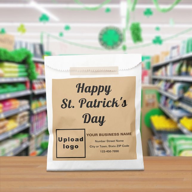 Light Brown Business Brand, St. Patrick's Day, Favour Bag (Light brown business brand with St. Patrick's Day greeting on paper bag)