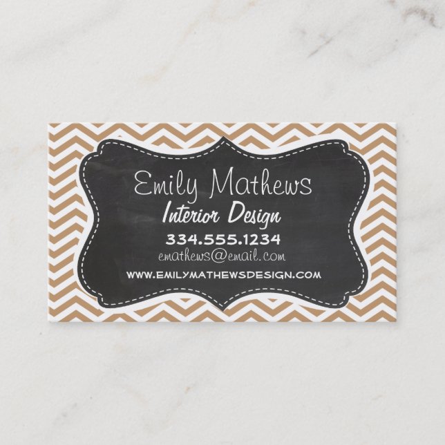 Light Brown Chevron Stripes; Chalkboard Business Card (Front)