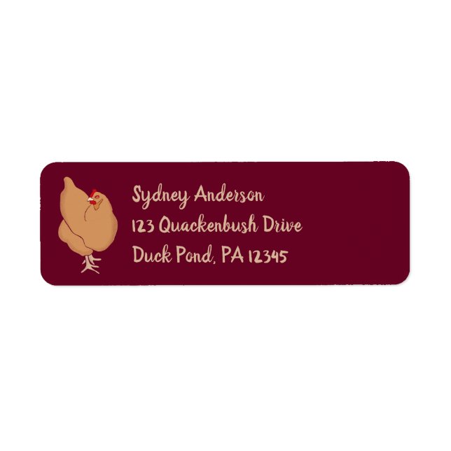 Light Brown Chicken Maroon Return Address Return Address Label (Front)