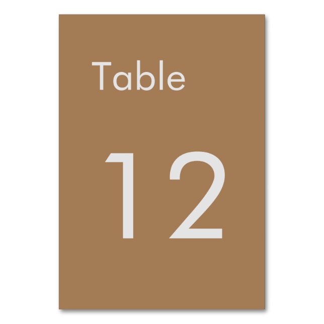 Light Brown Classical Minimalist Plain Table Number (Front)