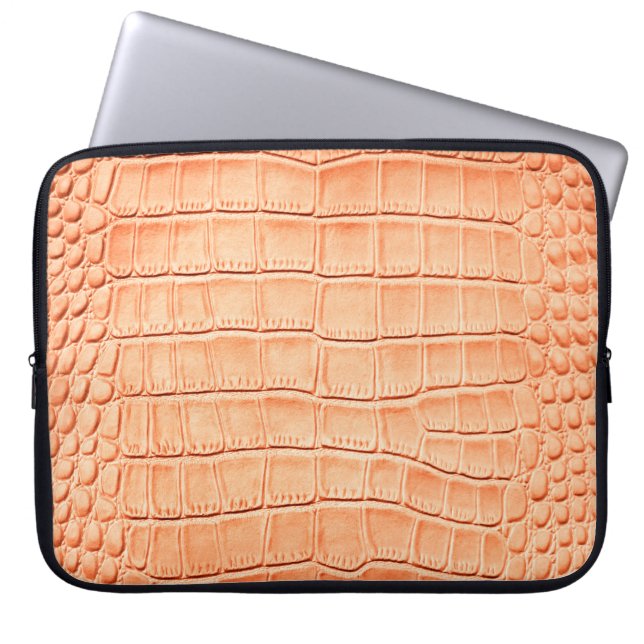 Light brown crocodile leather texture laptop sleeve (Front)