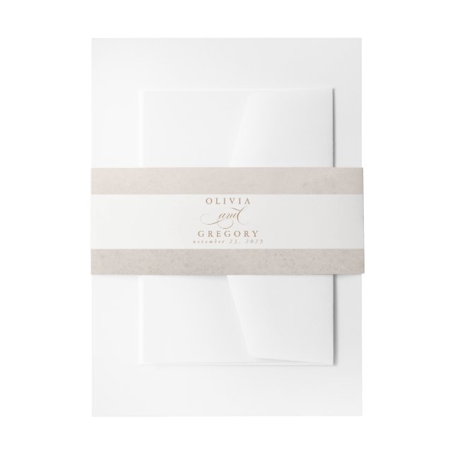 Light Brown Elegant Script Invitation Belly Band (Front Example)