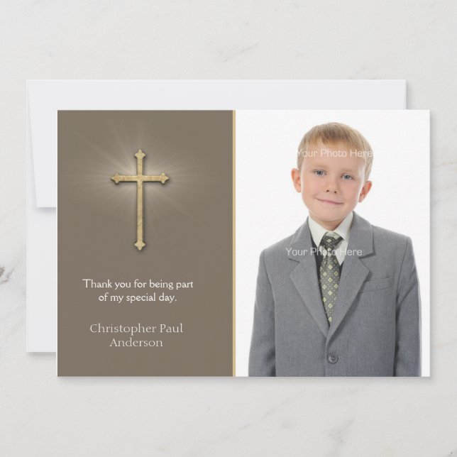 Light Brown, Gold Cross, Religious Photo Card (Front)